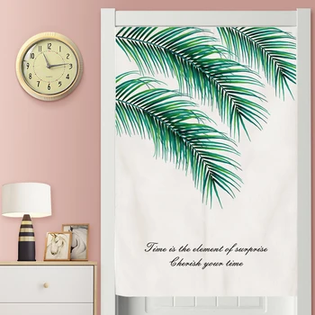 

Nordic Green Leaves Door Curtain Living Room Decorative Partition Curtain Bedroom Kitchen Curtain Japanese-Style Cloth Curtain