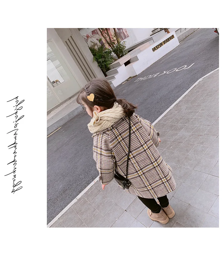 Kid Girls Winter Plaid Woolen Jackets Children Outerwear Jackets for Girls Long Coat and Jackets Plaid Outerwear Wool Coats
