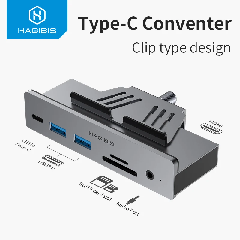 Hagicis tipo c Hub USB 30 HUB Clamp diseño aluminio tipo c a HDMI aleación Clip tipo SD/TF lector d