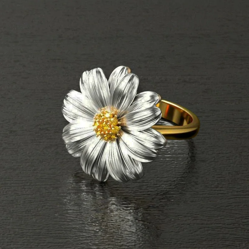 الإبداعية اثنين من لهجة عباد الشمس خواتم خاتم طلب الزواج من السيدات أنيق حفلة اكسسوارات الإناث العصرية مجوهرات هبوط السفينة