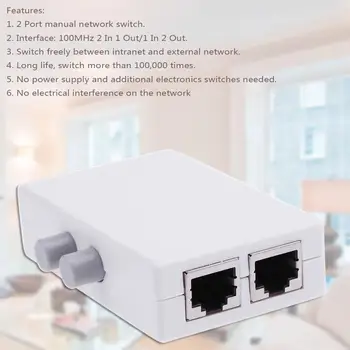 

Mini 2 Port 100MHz 2 In 1 Out/1 In 2 Out RJ45 Network Ethernet Network Box Switcher Dual Port Manual Sharing Switch Adapter HUB