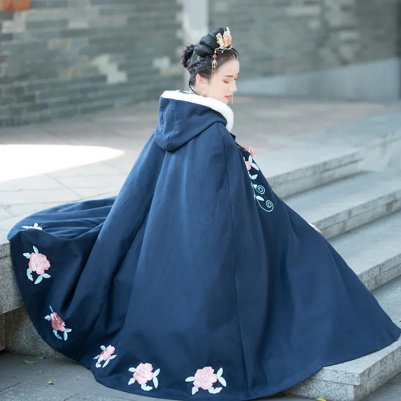 Плащ с вышивкой Hanfu, женская одежда для выступлений певцов, Осеннее и зимнее пальто, Женский народный фестивальный Рейв, наряд DC3437