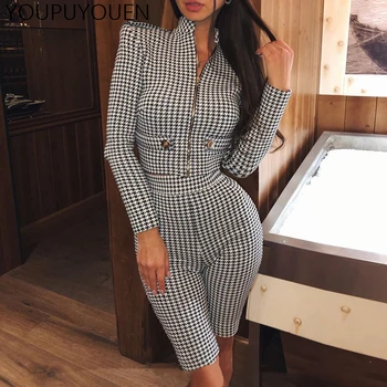 

Houndstooth Print Tight Suit Five-point Pants 2 Piece Set Women Fashion Elegant Top Shorts Two Pieces Sets Autumn Winter Outfits