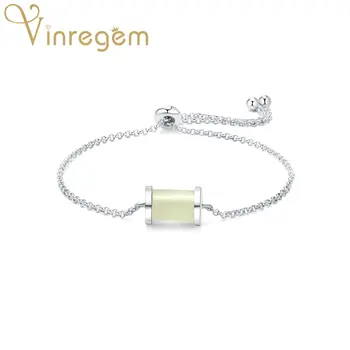 

Vinregem Vintage 925 Sterling Silver Natural Hetian Jade Gemstone Bangle Charm Bracelet Fine Jewelry Wholesale Drop Shipping
