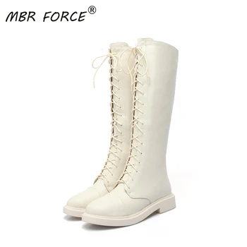 

MBR FORCE new genuine leather British style lace-up classic over-the-knee high motorcycle boots shoes women ladies high quality