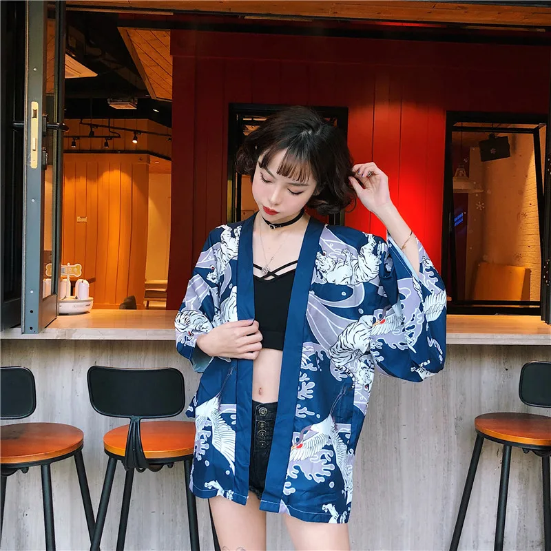 Кимоно в японском стиле от солнца Haori Yukata, рубашка, женский кардиган, шикарный, Kylin, принт, Ретро стиль, традиционный пляжный костюм, летняя мода
