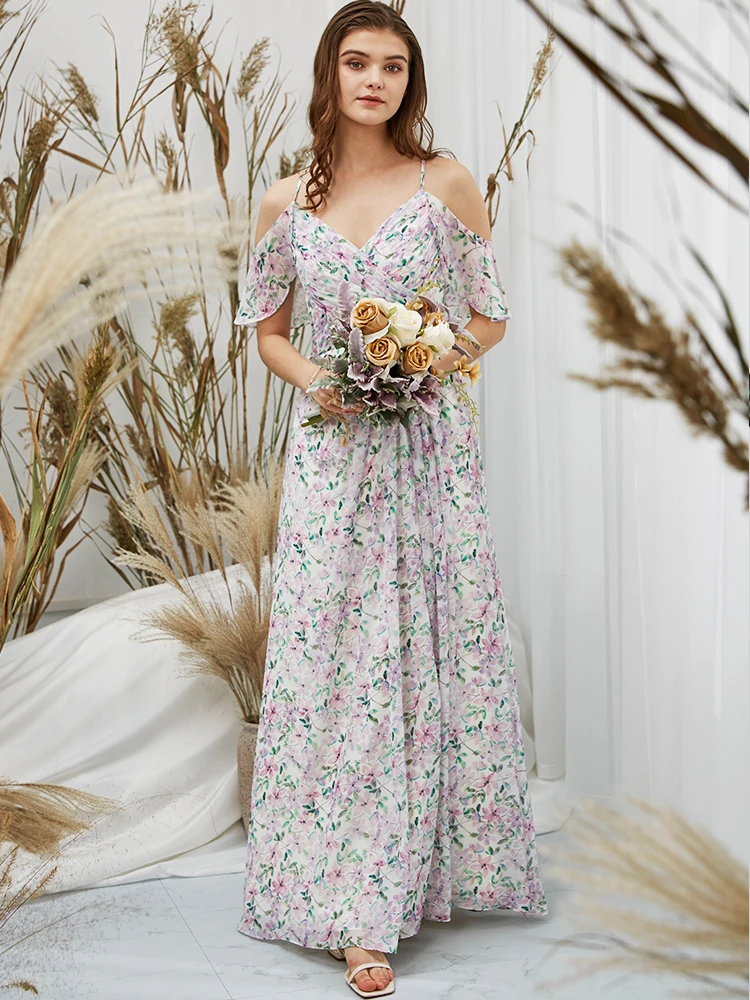 Off the Shoulder V Neck Floral Bridesmaid Dress Plus Size Wedding Guest Party Formal Evening Prom Gown Bespoke Special Occasion beautiful prom dresses