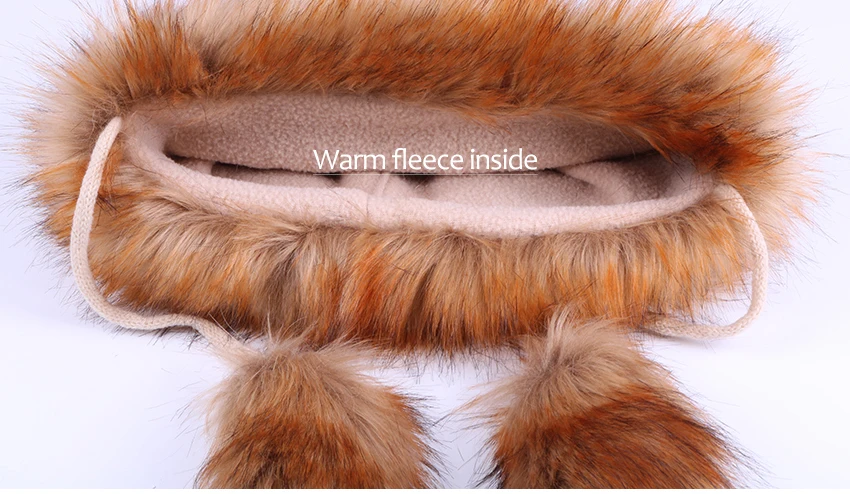 Waliicorners Earflap Female Winter Fleece Snow Ski Caps Trapper Aviator Cap Faux Fox Fur Cossack Fluffy Pompom Bomber Hats 13 H5fc13e7c9f0349bf8543422a5e86ca35X