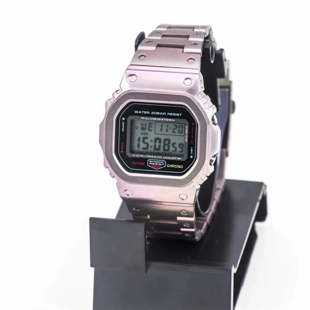 Rose red Титановые Ремешки для наручных часов и ободок для DW5000 GM-W5610 GW5000 DW5035, набор наручных часов, ободок/Чехол, металлический ремешок с инструментами - Цвет ремешка: Rose red