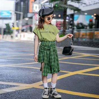 

big girls clothes 2020 summer clothing sets clothes 8 years skirt +shirt green