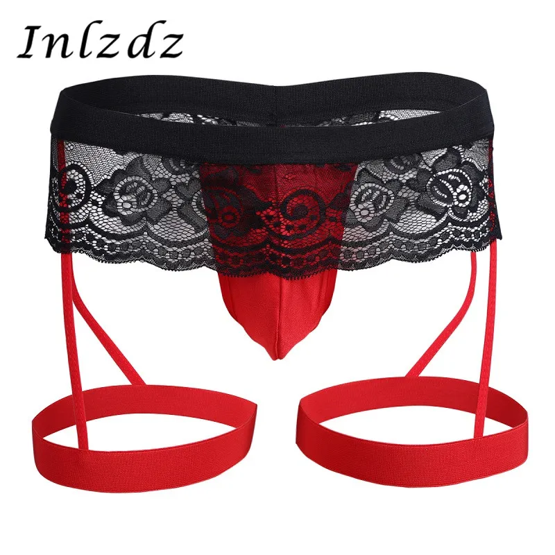 

Mens Exotic Lingerie Underwear Lace G-string Gay Sexy Bikini Briefs Panties Bulge Pouch Underpants with Garter Sexy Clothing