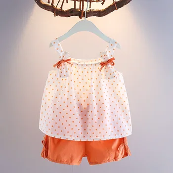

Girls Sets Wholesale 2020 Summer Shoulders Bow Sling Vest with Shorts