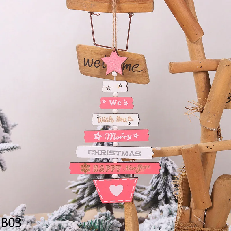 Деревянная мини-подвеска для новогодней елки, рождественские украшения, вечерние украшения для детской комнаты - Цвет: B03