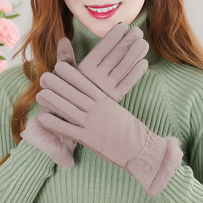 see chart Winter plush and thicker warm lady gloves, touch screen cold-proof outdoor riding gloves - Цвет: see chart