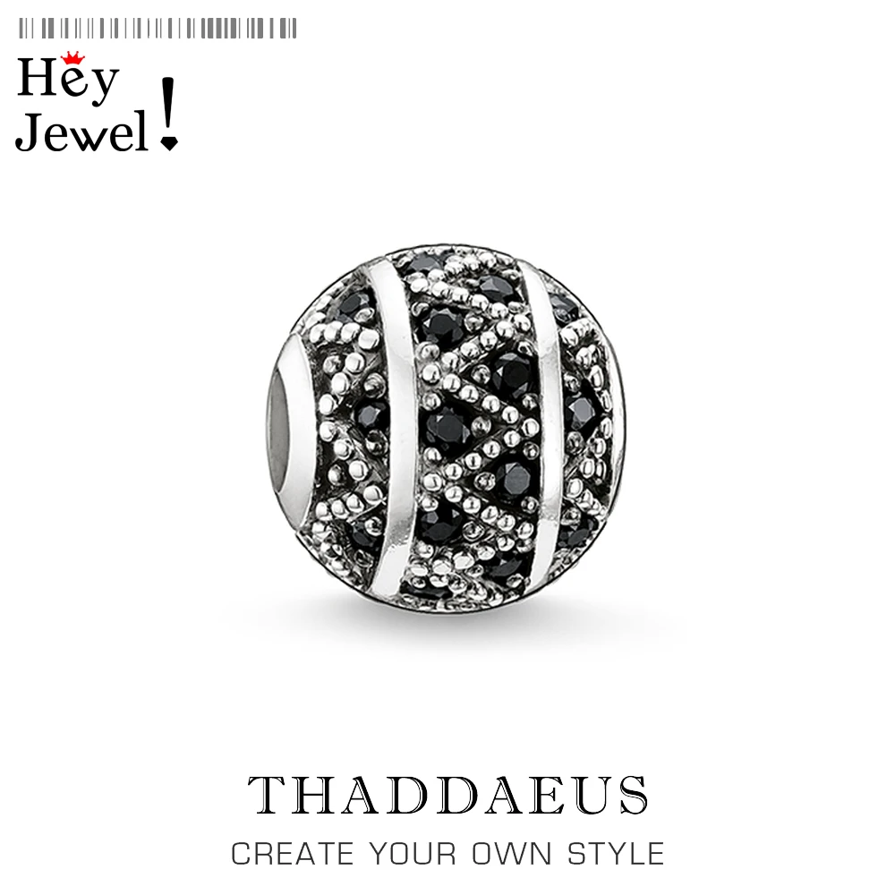

Beads Black Zig Zag Micro Pave Ball Charm Bead For Women DIY Fine Jewelry Making Silver Sterling Thomas Fashion Bead