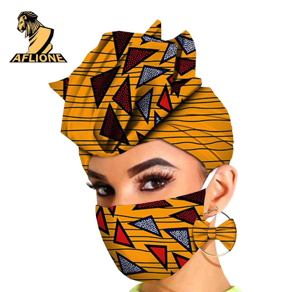 African Head Wraps For Women Ankara Style Ladies Colorful Turban 2 Piece Sets Dashiki Hippie Elegant Fashion Wax Pure Cotton