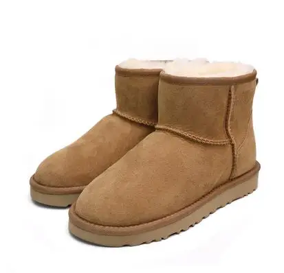 Tayunxing/Женская обувь ручной работы из натуральной кожи; зимние сапоги без застежки; удобная теплая зимняя обувь на танкетке и низком каблуке; Снегоступы 5854 - Цвет: brown