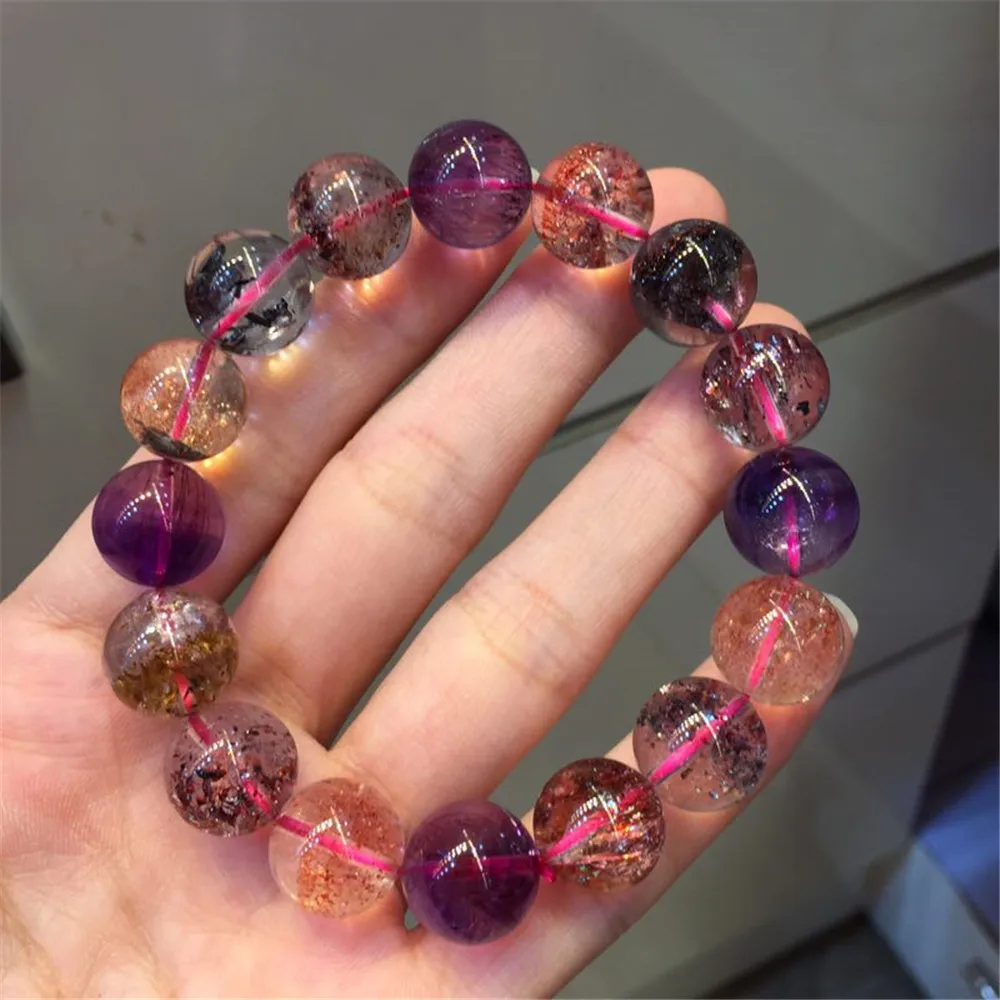 Top 12mm Natural Lepidocrocite Rutilated Bracelet Women Stone Super 7 Melody Crystal Round Beads Stretch Fashion Jewelry AAAAA
