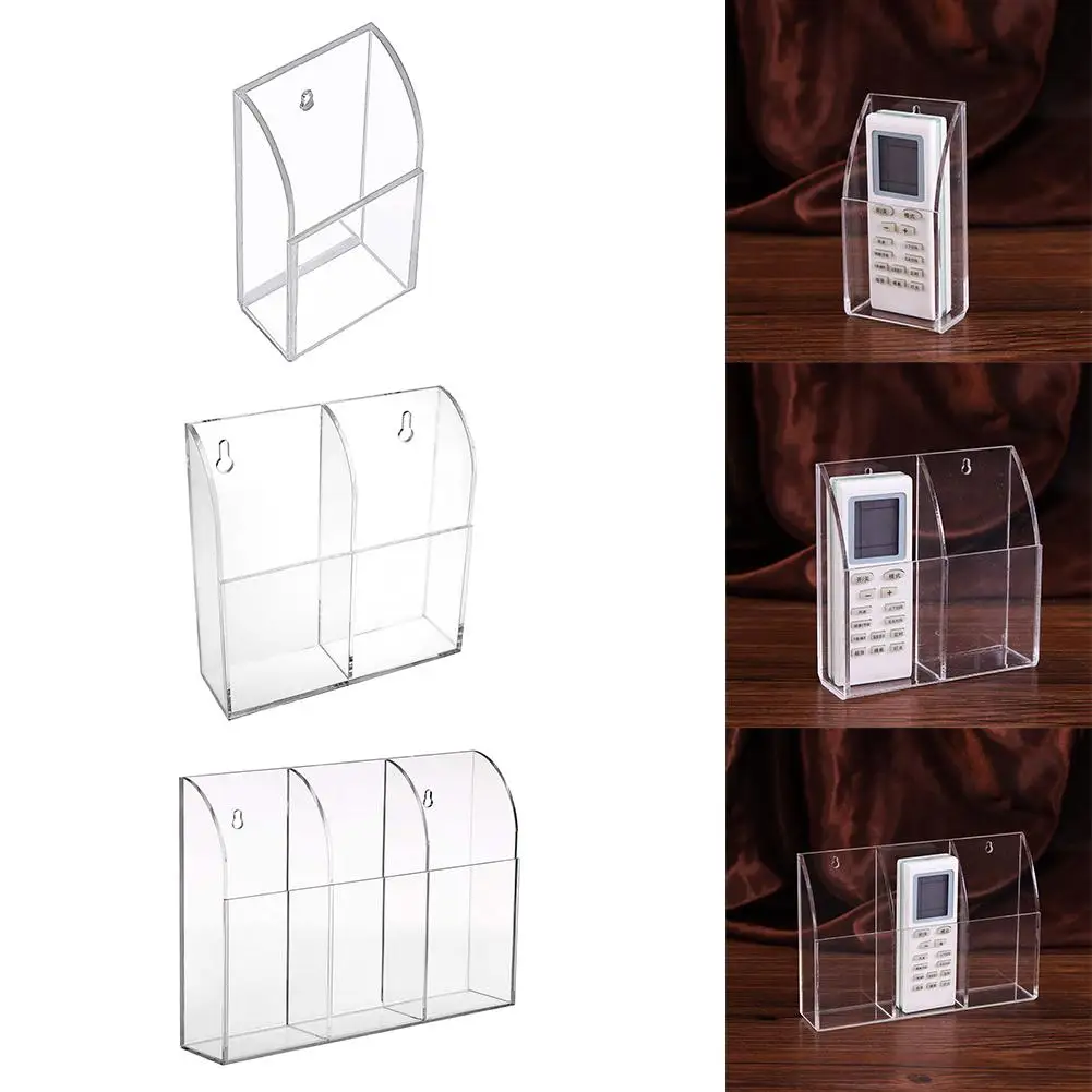 Case Acrylic Remote Control Holder Office Air Conditioner Makeup Brush Home Space Saving Transparent Wall Mounted Storage Box 4 6