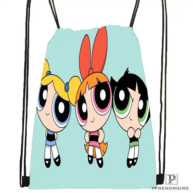 Drawstring Backpack Пользовательские Powerpuff девушки походная сумка на шнурке милый рюкзак дети ранец(черная спина) 31x40 см#180531-02-59 - Цвет: Drawstring Backpack