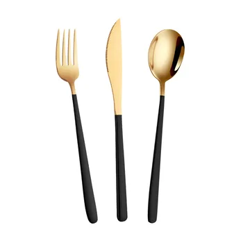 

3pcs Dinnerware Set Travel Cutlery 304 Stainless Steel Black Gold Camping Tableware Reusable Korean Utensils Spoon Fork Knife
