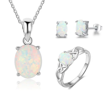 Women's Opal Jewelry Pendant Necklace Earrings Ring Sets 2021 Trend Wedding Bridal Fashion Jewelry Sets Gift for Women Girls