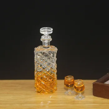

wholesale 1:12 dollhouse miniature Mini whisky Rum wine with cups doll accessories toy for forest animal family collectible Gift