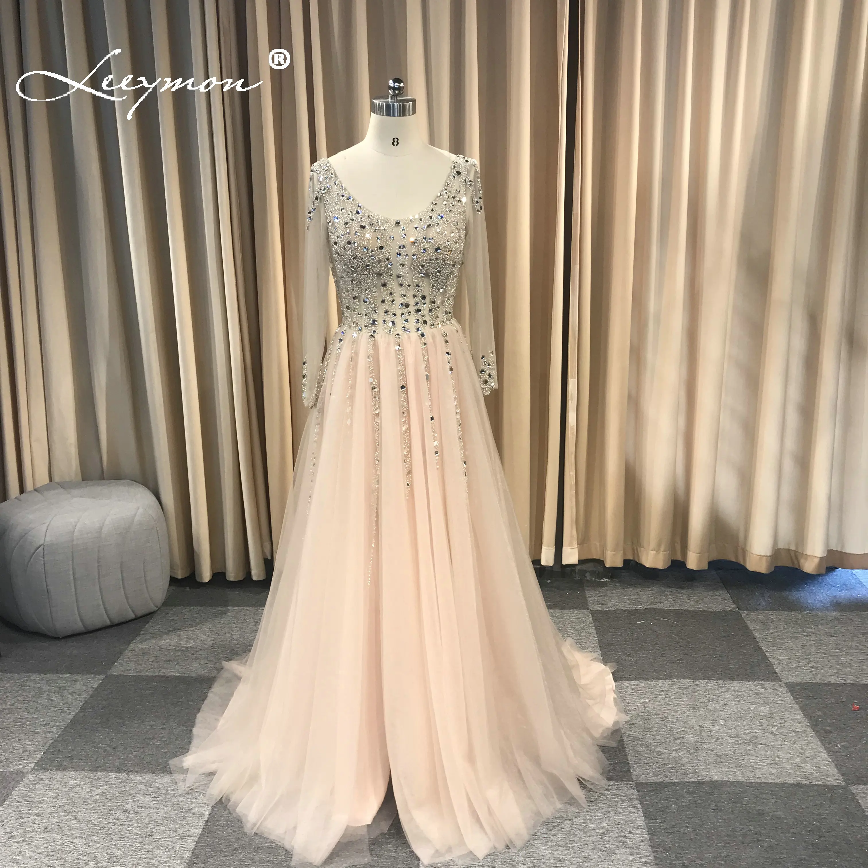 

Plus Size Stones High Slit Prom Dress A-Line Tulle Long Party Dress Beaded Sequined Sexy Open Back Formal Evening Dresses