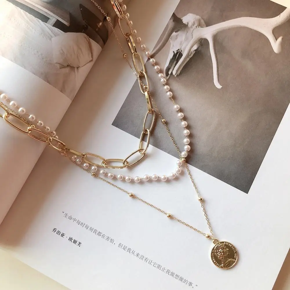 SIPENGJEL Vintage Multilayer Coin Pearl 