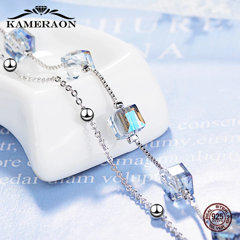 

2020 New Square Blue Crystal 925 Sterling Silver Lady Bracelet Trend Korean Style Elegant Women Beauty Lover Gift Fine Jewellery