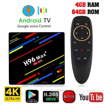 

H96 MAX Plus Smart Tv Box Android 9.0 4K Quad Core 4G Ram 64G Rom IPTV Set Top Voice Remote for Android Tv Box Wifi Media Player