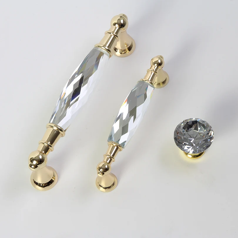 96/128 мм золотые Тонкие хрустальные ручки для мебели Хрустальные Ручки для ящика шкафа кухонной ручки для украшения дома