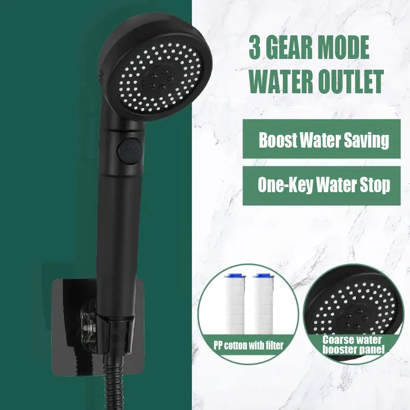 

Pressurized Shower Head With Filter Four Functions Shower Head Pulse Belt Spray Gun Handheld Nozzle Shower Head Bathroom Fixture