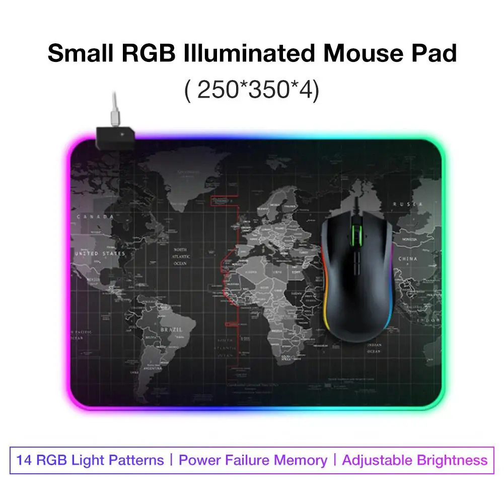 Игровой коврик для мыши RGB Gamer компьютерная карта мира коврик для мыши светодиодный коврик с подсветкой XXL для настольной клавиатуры Компьютерные мыши с подсветкой коврик