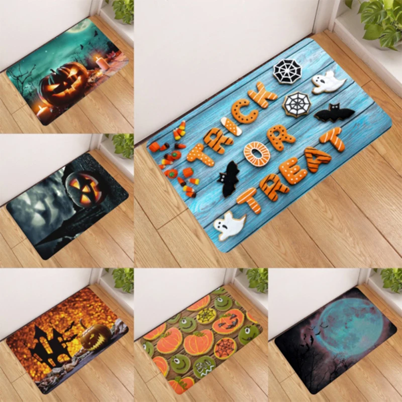

Halloween Floor Mat Washable Pumpkin Rug Bath Mats Foot Pad Home Decor Non-Slip Kitchen Bathroom Living Room Mats