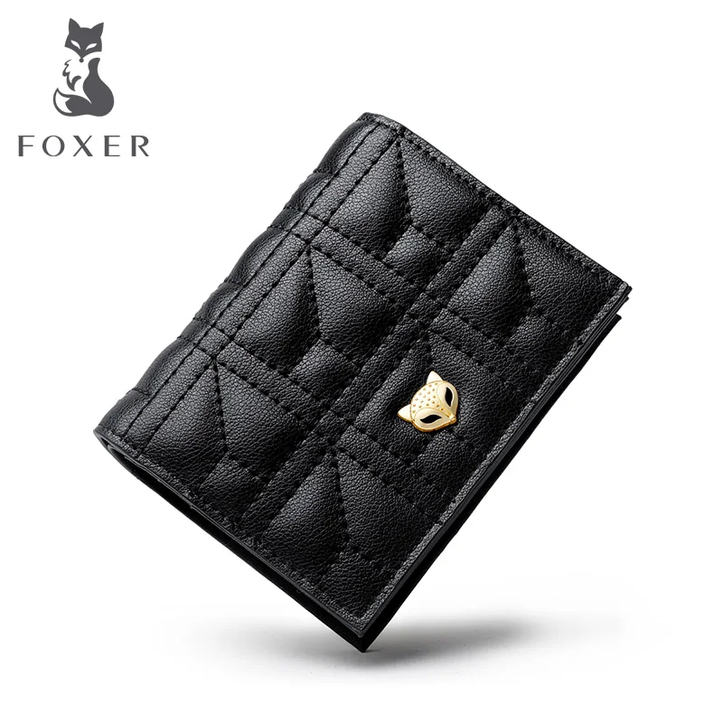 FOXER стильный черный женский кошелек из телячьей кожи сумка для денег модный бренд карты холер для женщин мини кошелек Роскошный монета с изображением Женщины карман