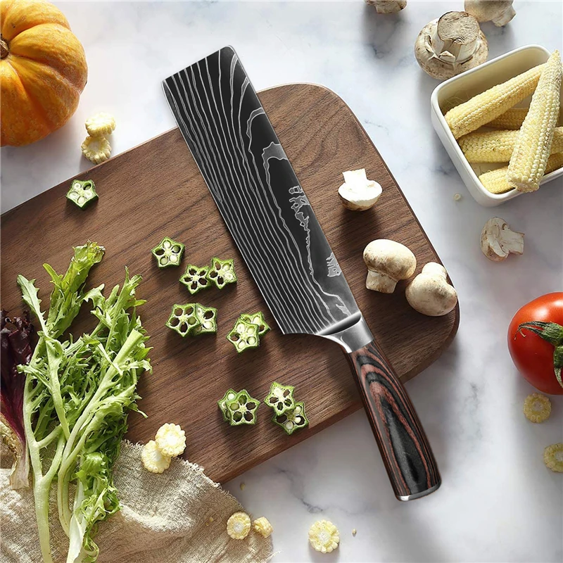 Japanese Damascus Kitchen Knives Set with 7CR17 Steel