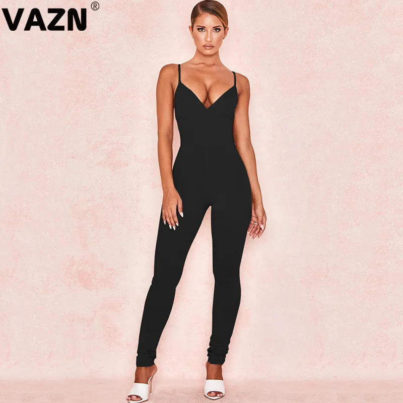 VAZN GFD18358 Новые вечерние женские комбинезоны с v-образным вырезом для офиса и леди, женский комбинезон без рукавов, длинные штаны, комбинезоны, сексуальная ветровка