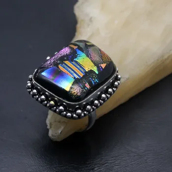 

Adorable Hermosa Fashion Rainbow Dichroic Glass 925 Sterling Silver Color Best Quality Mens Band Ring Size 9 H230