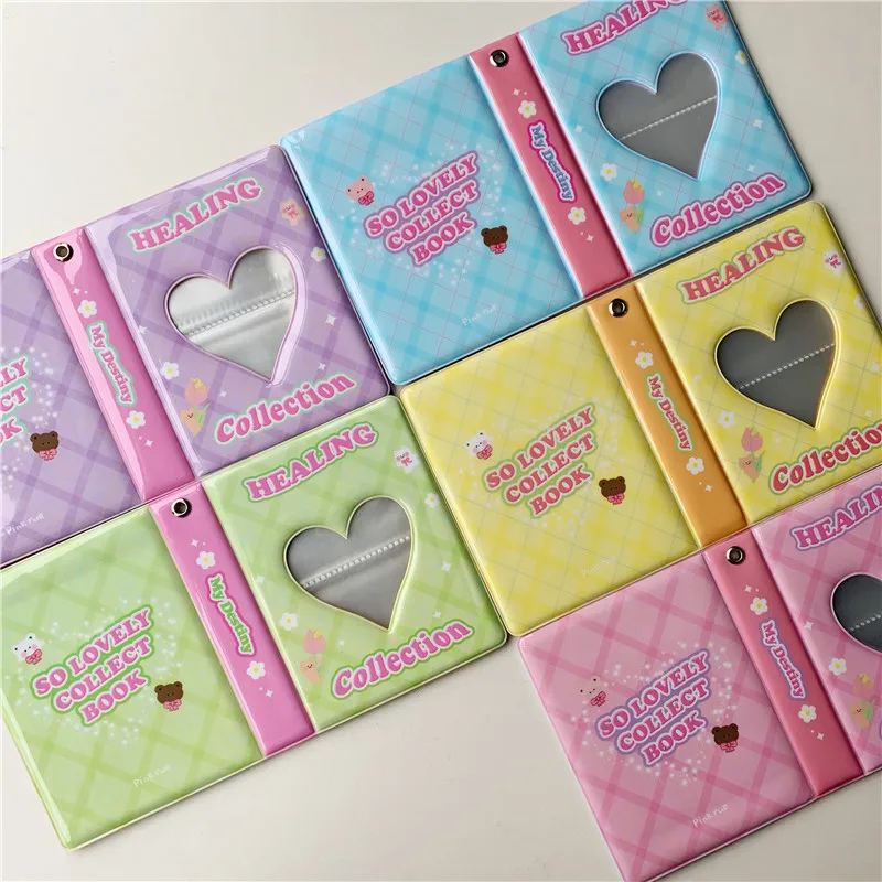 SKYSONIC Lovely Heart 3 Inch Photo Album Flower Bear Idol Storage Collection Book 20 Sheets PP Refill Bags Card Holder 6