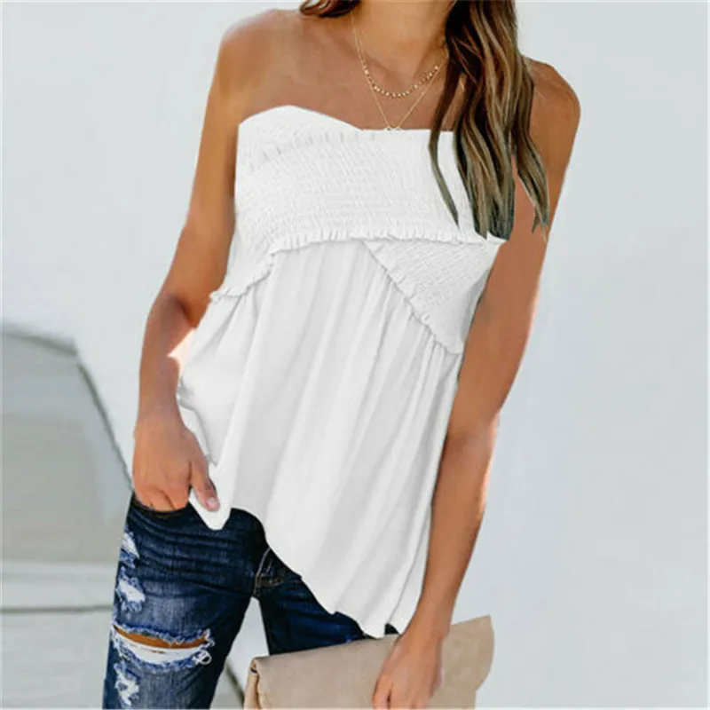Fashion Women Off Shoulder Top Sleeveless Pullover Casual Tops Chiffon 2019 Tanks Strapless Loose Tee Beach Summer | Женская одежда