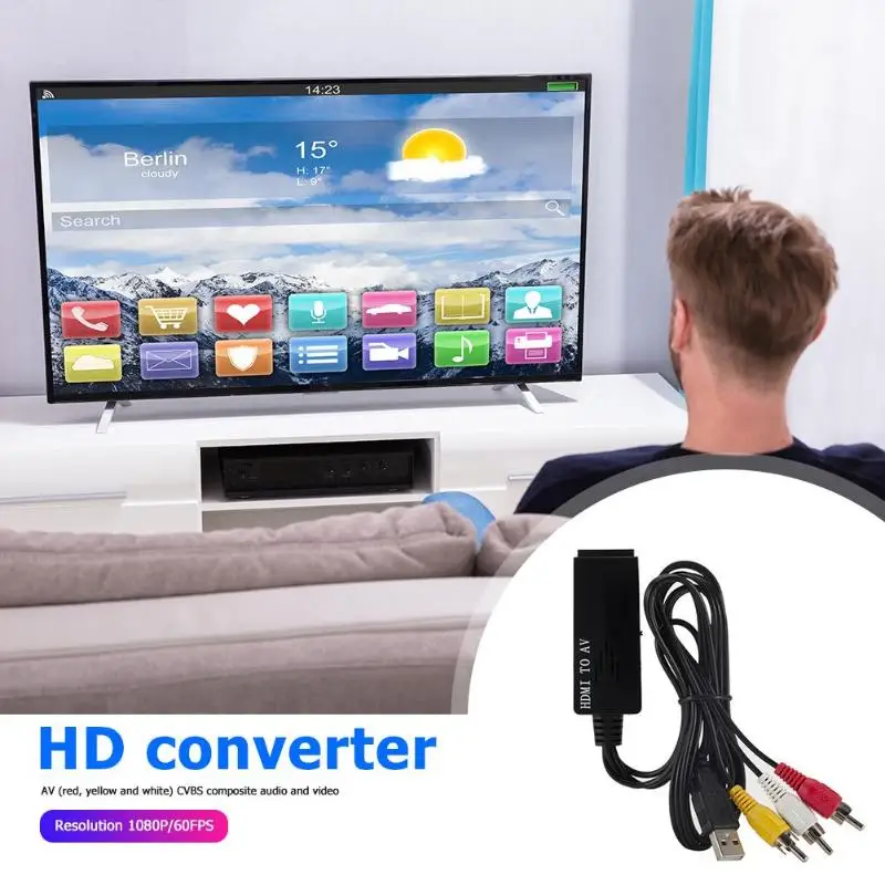  1m HDMI a 3RCA HD 1080P Supporto NTSC PAL Video Audio Converter w/Porta USB TV convertitore proiett