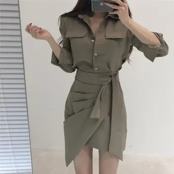

Summer Chic Elegant Retro Office Ladies Loose Shirts + Casual Irregular A-Line Sexy Mini Skirts Two Piece Sets Suit
