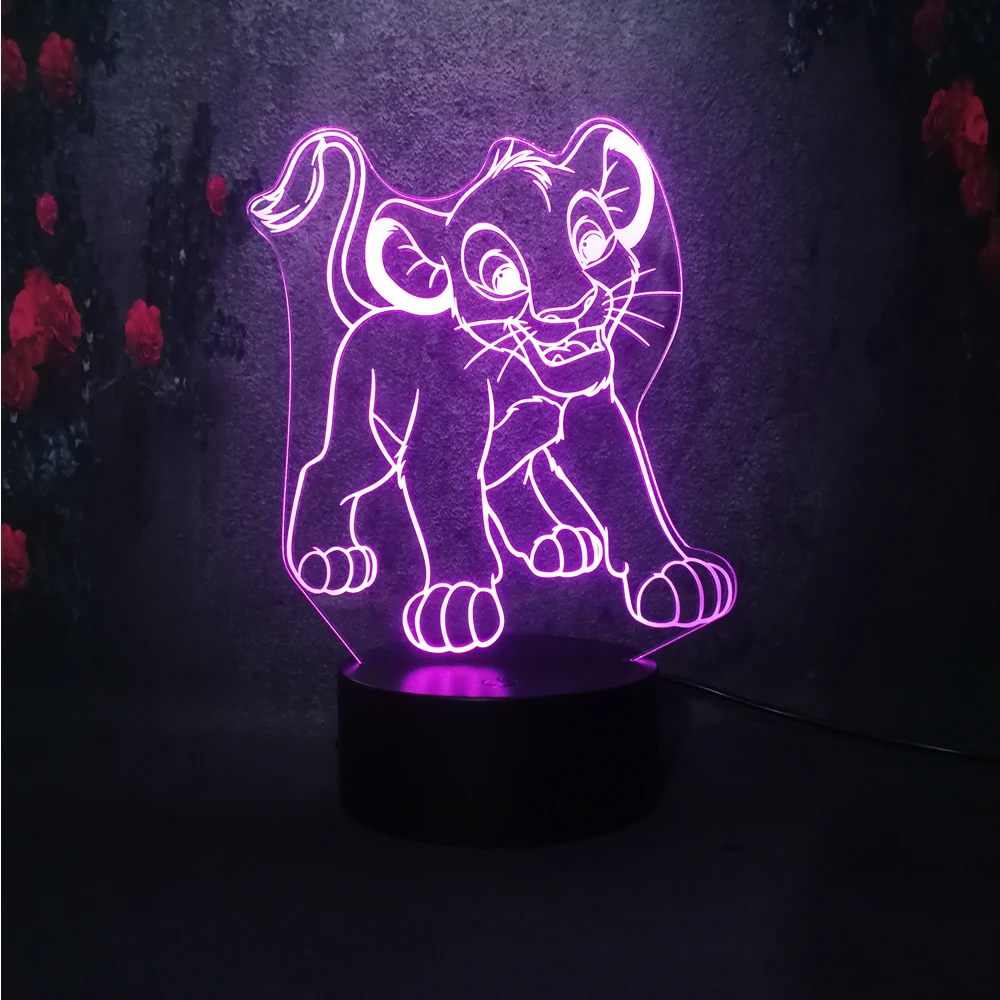 

7 Color change Night Light Kid Xmas Toy Gift 3D USB Teen Bedroom Study Desk Table Lamp LED Cartoon Animal Little Lion king Simba