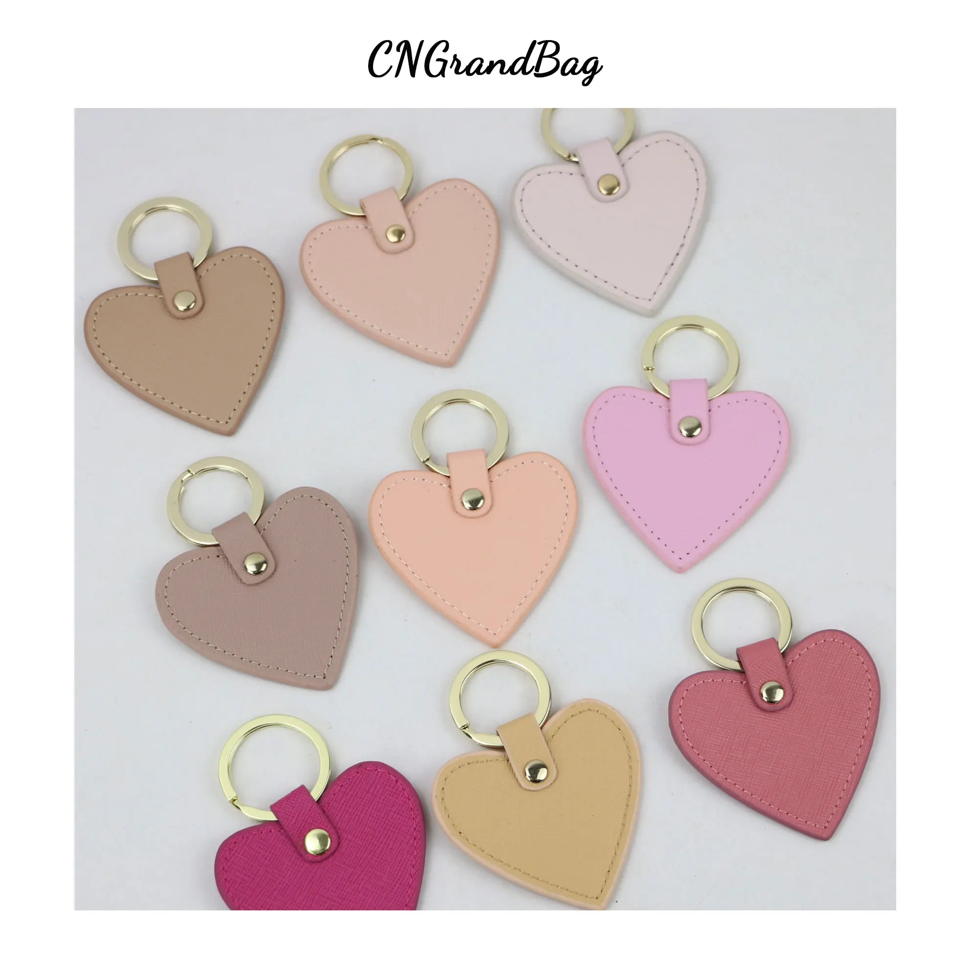 Genuine Saffiano Leather Heart Shape Keychain Key Holder for Women