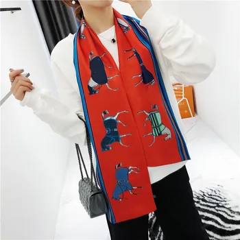 

New European and American Plaid Striped Double Printed Scarf Twill Silk Long Scarf Scarf Decorative Scarf
