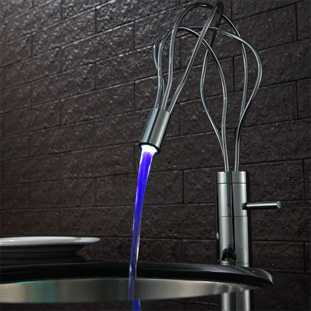 Tuqiu ก๊อกน้ําห้องน้ํา LED ก๊อกน้ํา Chrome ก๊อกน้ําอ่างล้างหน้า Cold & Hot ทองเหลืองน้ําตกก๊อกน้ําอ่างล้างจาน TAP เดี่ยวห้องน้ํา TAP 1