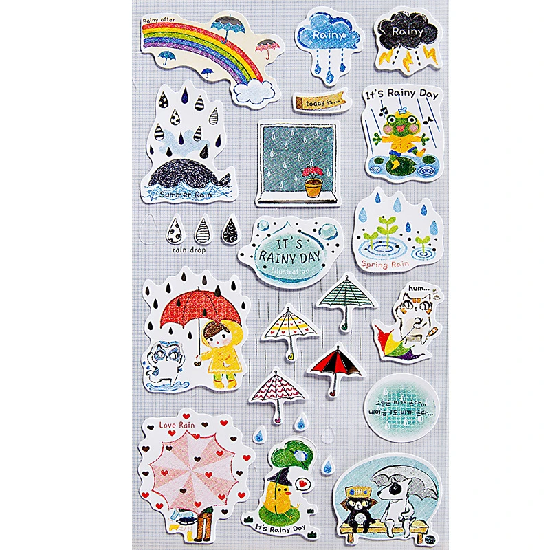Rain Креативные Мультяшные ПВХ наклейки s Kawaii водонепроницаемые DIY украшения для ручного счета фото наклейки детские школьные стационарные принадлежности 06556 - Цвет: Rain