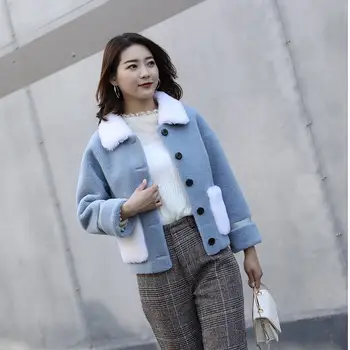 

Women 2019 Winter Real Fur Coat Natural Wool Blends Real Sheep Shearing Fur Jacket Female Particles Wool Warm Outerwear K319