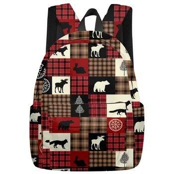 

Christmas Animal Buffalo Red Checked Pattern Backpack Interior Key Chain Holder Luxury Backpack Arcuate Shoulder Strap